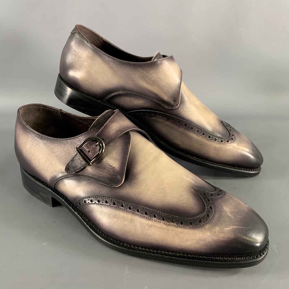 KLEIN EPSTEIN & PARKER Size 12 Grey White Distressed Patent Leather Loafers